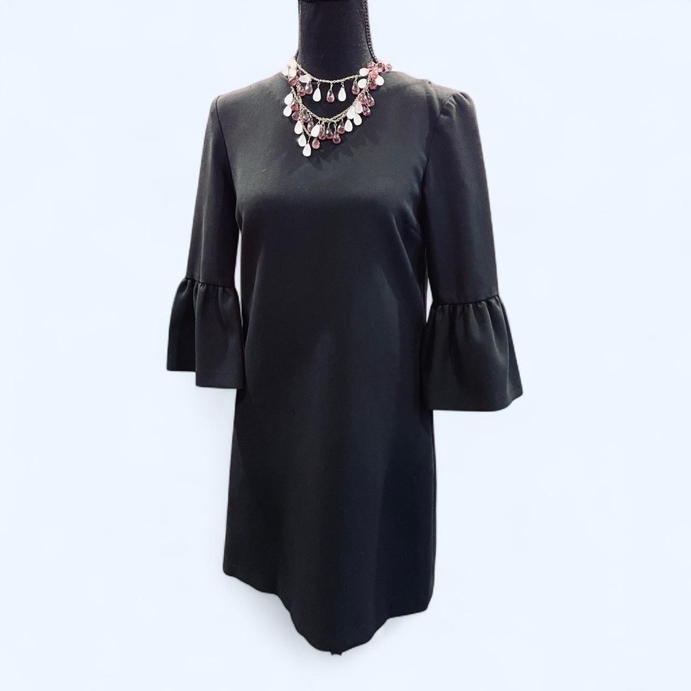 ZARA Black Bell Sleeve Shift Mini Dress XS 3/4 Sleeve Little Black Dress